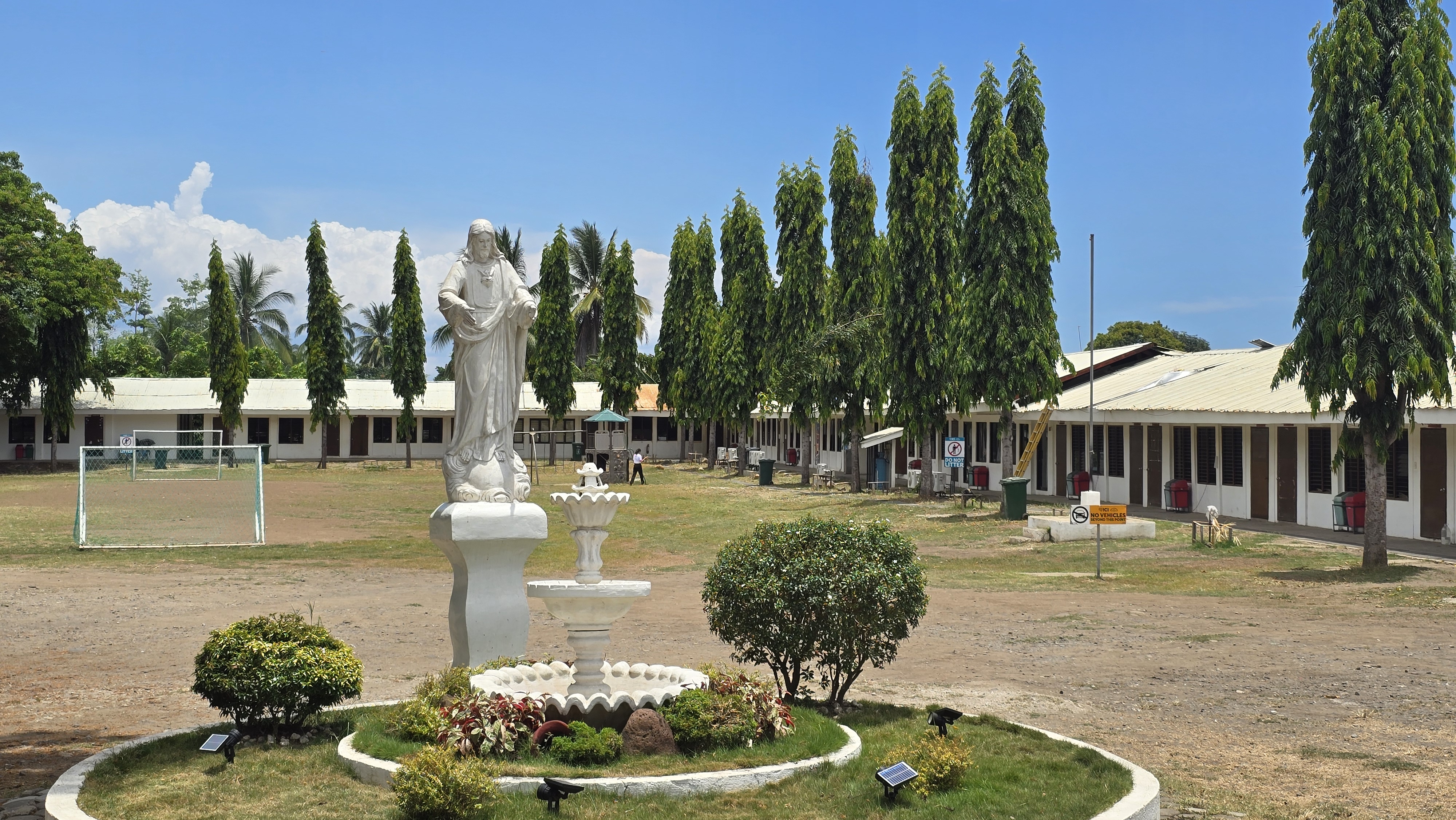 Campus courtyard with statue